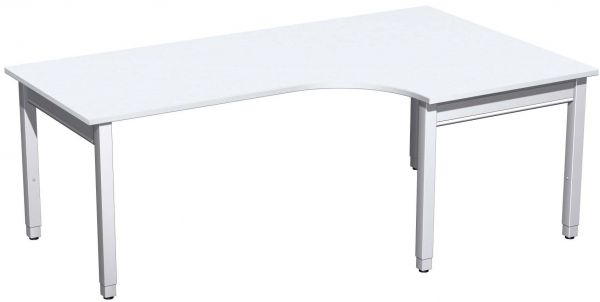PC-Schreibtisch rechts höhenverstellbar, 200x120x68-86cm, Weiß / Silber