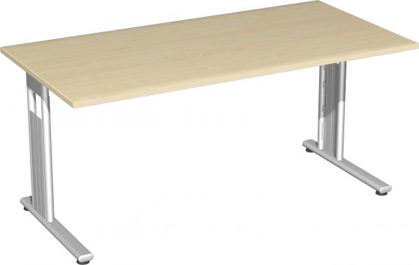 Schreibtisch, 160x80cm, Ahorn / Silber