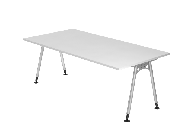 Schreibtisch AS2E A-Fuß 200x100cm Weiß Gestellfarbe: Silber