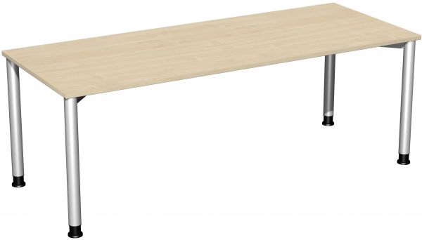 Schreibtisch, höhenverstellbar, 200x80cm, Ahorn / Silber
