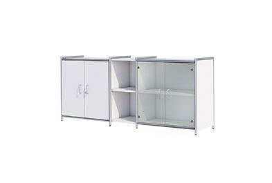 Sideboard 4 Türen, 2 Fächer Artline, 236x38x78 cm, Weiß / Glas