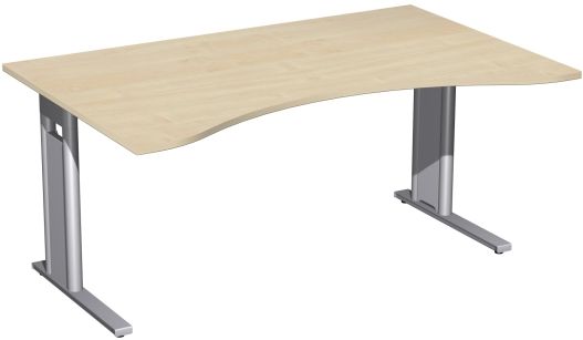 Schreibtisch Ergonomieform, 160x100cm, Ahorn / Silber