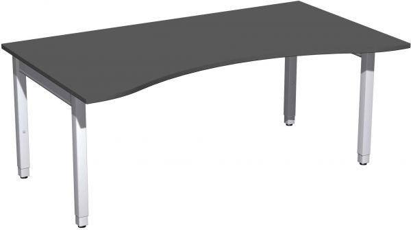 Schreibtisch Ergonomieform höhenverstellbar, 180x100x68-86cm, Graphit / Silber
