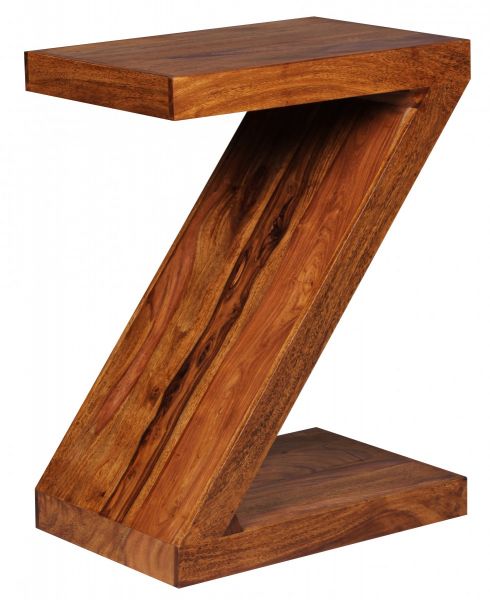 Sheesham "Z" Beistelltisch, Wohnzimmer-Tisch, Massivholz, Braun, 59cm hoch