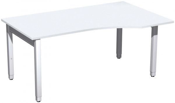 PC-Schreibtisch rechts höhenverstellbar, 160x100x68-86cm, Weiß / Silber