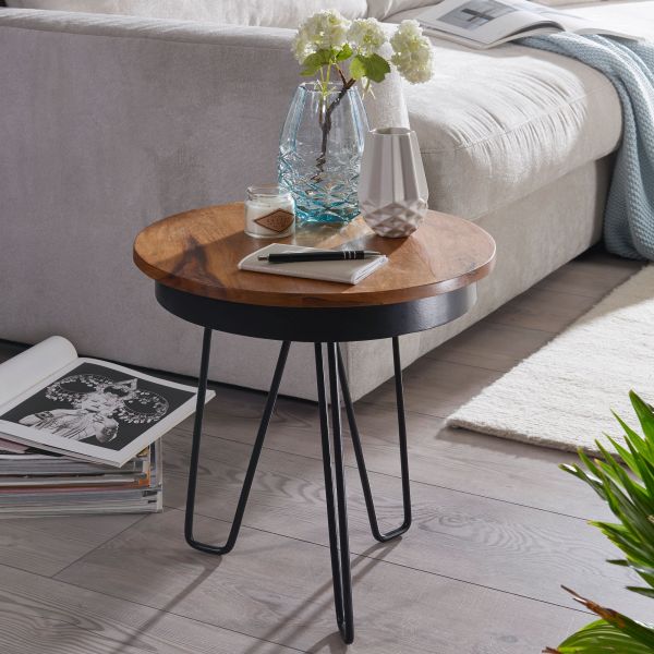 Beistelltisch 43 x 45 x 43 cm WL5.680 Sheesham Holz Metall Couchtisch