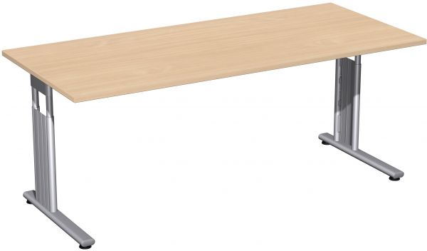 Schreibtisch, höhenverstellbar, 180x80cm, Ahorn / Silber