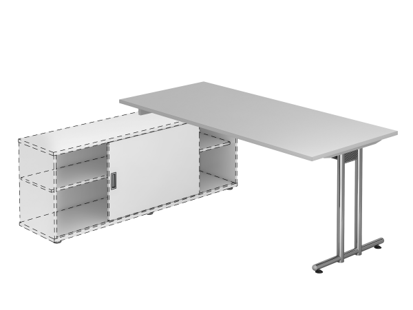 Anbauschreibtisch T-Fuß 180x80cm Grau / Chrom