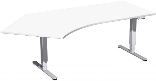Elektro-Hubtisch 135° links, höhenverstellbar, 216x113cm, Weiß / Silber