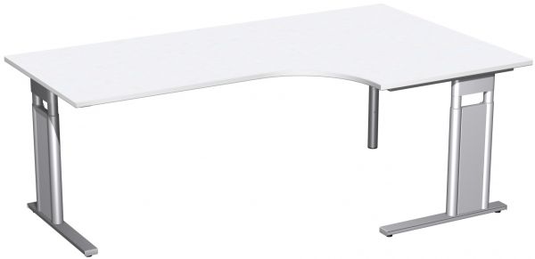 PC-Schreibtisch rechts, höhenverstellbar, 200x120cm, Weiß / Silber