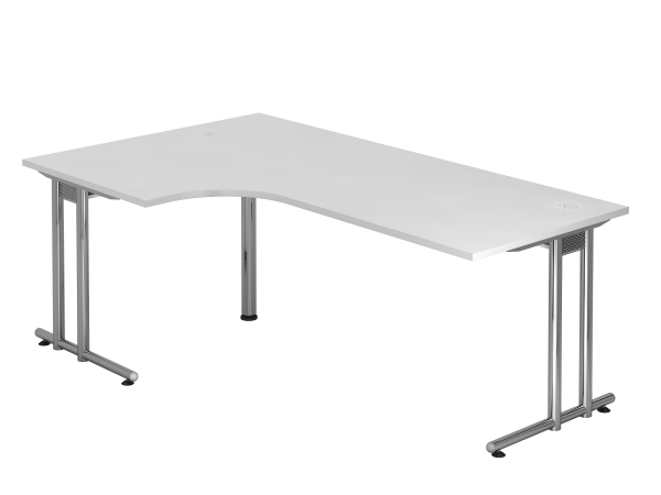 Winkeltisch NS82 C-Fuß 200x120cm 90° Weiß Gestellfarbe: Chrom