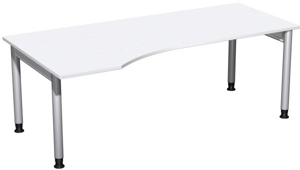 PC-Schreibtisch links, höhenverstellbar, 200x100cm, Weiß / Silber