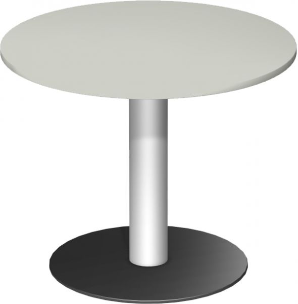 Konferenztisch Kreisform m. Säulenfuß, feste Höhe, 90x72cm, Lichtgrau Silber