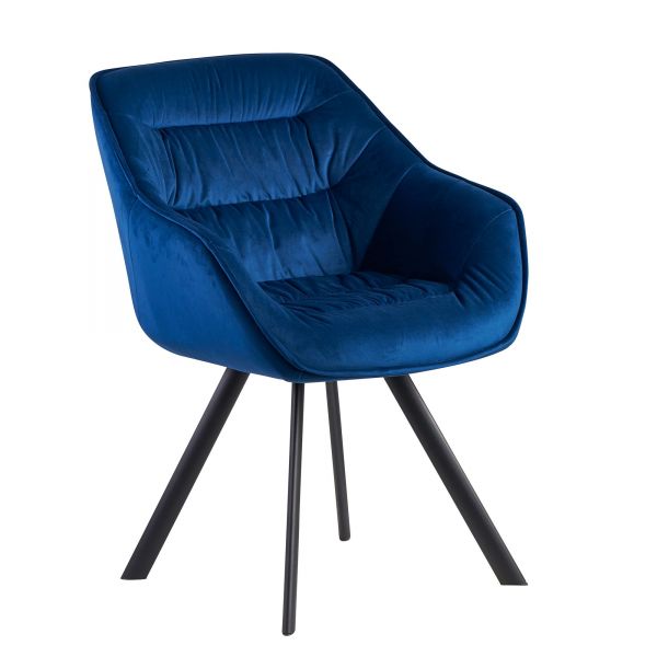 Esszimmerstuhl Samt Blau Gepolstert | Küchenstuhl mit Schwarzen Beinen | Moderner Schalenstuhl mit A