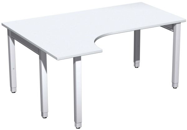 PC-Schreibtisch links höhenverstellbar, 160x120x68-86cm, Weiß / Silber