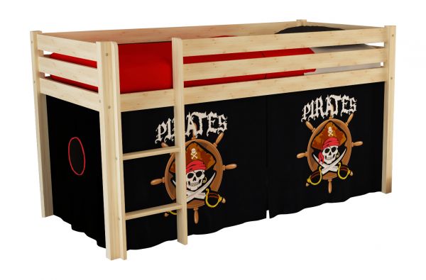 Spielbett Pino mit Textilset "Pirates", Kiefer massiv natur