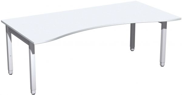 Schreibtisch Ergonomieform höhenverstellbar, 200x100x68-86cm, Weiß / Silber