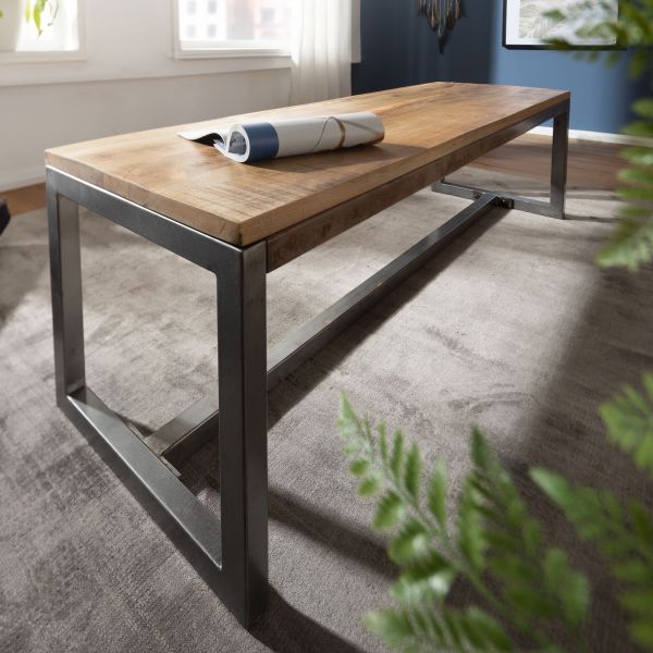Esszimmerbank 175 x 46 x 45 cm Mango Massivholz / Metall Holzbank Vintage | Esstischbank Massiv ohne