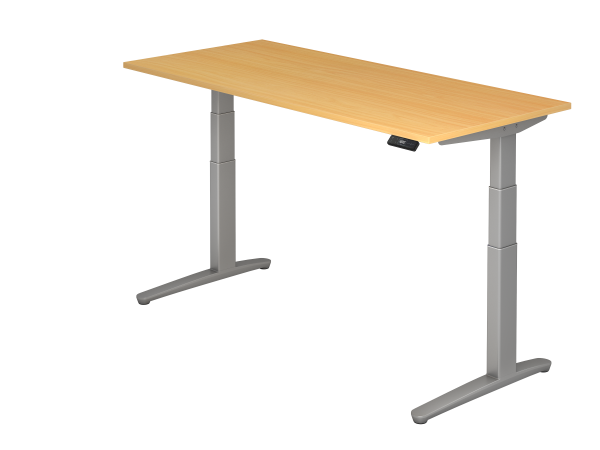 Sitz-Steh-Schreibtisch elektrisch 180x80cm Buche Silber