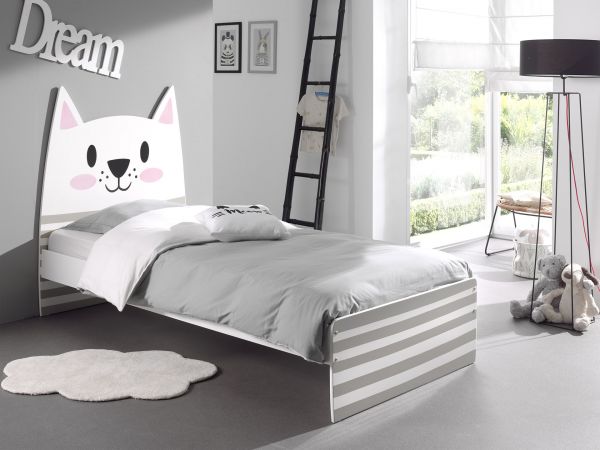 Einzelbett Funny "Cat" - Weiß / Bunt