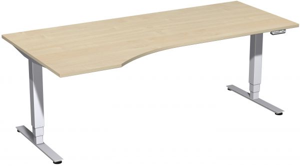 Elektro-Hubtisch links, höhenverstellbar, 200x100cm, Ahorn / Silber