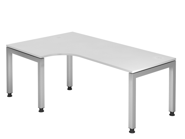 Winkeltisch JS82 U-Fuß / 5-Fuß eckig 200x120cm 90° Weiß Gestellfarbe: Silber