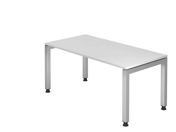 Schreibtisch JS16 U-Fuß / 4-Fuß eckig 160x80cm Weiß Gestellfarbe: Silber