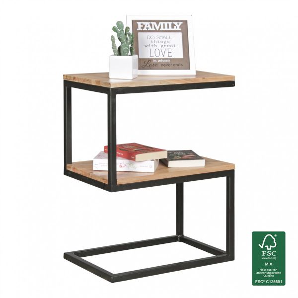 Beistelltisch AKOLA S-Form, Massiv-Holz Akazie / Metall, 45 x 60 x 30 cm