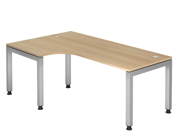Winkeltisch JS82 U-Fuß / 5-Fuß eckig 200x120cm 90° Eiche Gestellfarbe: Silber