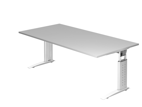 Schreibtisch US2E C-Fuß 200x100cm Grau Gestellfarbe: Weiß