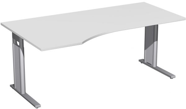 PC-Schreibtisch links, höhenverstellbar, 180x100cm, Lichtgrau / Silber