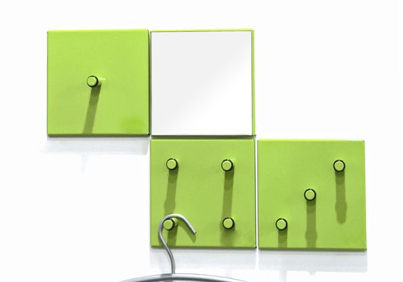 4er-Garderobenset, grün, Metall, Spiegelglas, 15x6x15cm