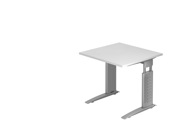 Schreibtisch US08 C-Fuß 80x80cm Weiß Gestellfarbe: Silber