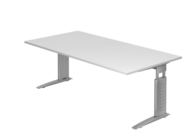 Schreibtisch US2E C-Fuß 200x100cm Weiß Gestellfarbe: Silber