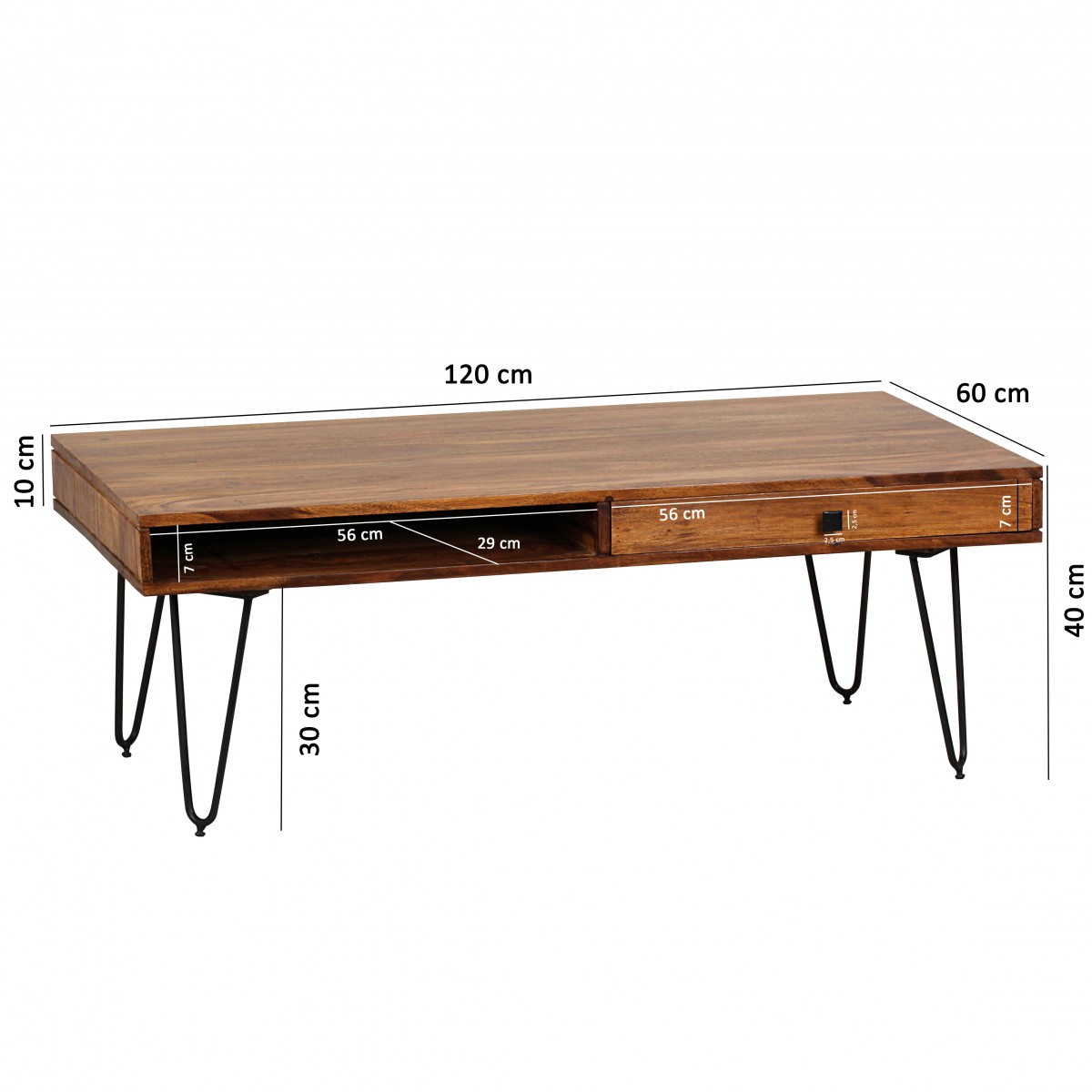 breit, Couchtisch, Sheesham inkl Wohnzimmer-Tisch, Wohnling Lieferung | 120cm DiTo24 Massiv-Holz WL1.513