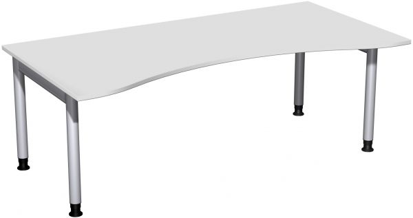 Schreibtisch, höhenverstellbar, 200x100cm, Lichtgrau / Silber