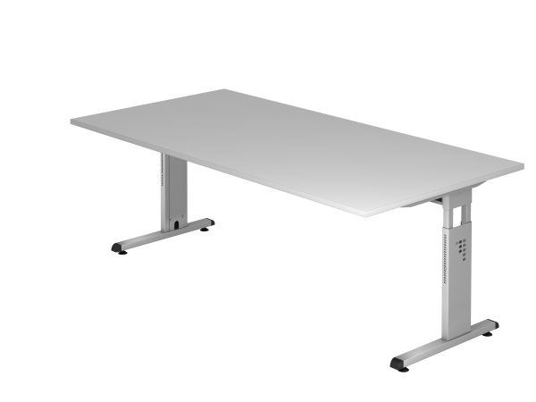 Schreibtisch OS2E C-Fuß 200x100cm Grau Gestellfarbe: Silber