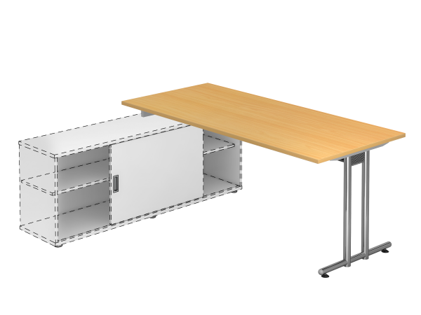 Anbauschreibtisch T-Fuß 180x80cm Buche / Chrom