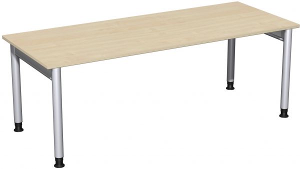 Schreibtisch, höhenverstellbar, 200x80cm, Ahorn / Silber