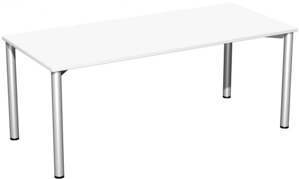 Konferenztisch 4 Fuß-Ru.rohrgestell, feste Höhe, Weiß Silber