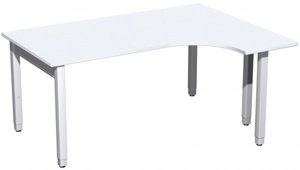 PC-Schreibtisch rechts höhenverstellbar, 160x120x68-86cm, Weiß / Silber