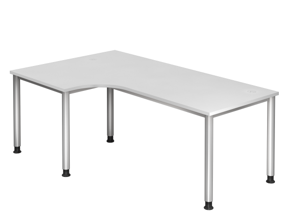 Winkeltisch HS82 4-Fuß / 5-Fuß rund 200x120cm 90° Weiß Gestellfarbe: Silber