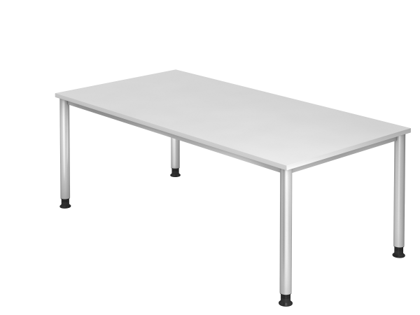 Schreibtisch HS2E 4-Fuß rund 200x100cm Weiß Gestellfarbe: Silber