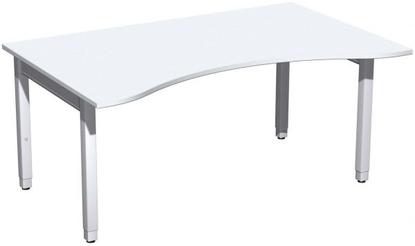 Schreibtisch Ergonomieform höhenverstellbar, 160x100x68-86cm, Weiß / Silber