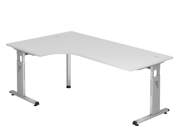 Winkeltisch OS82 C-Fuß 200x120cm 90° Weiß Gestellfarbe: Silber