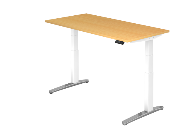 Sitz-Steh-Schreibtisch elektrisch 160x80cm Buche Weiß