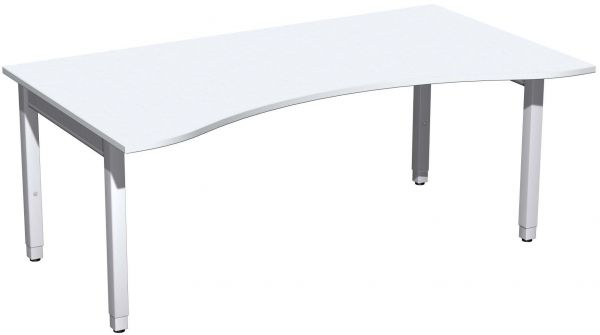 Schreibtisch Ergonomieform höhenverstellbar, 180x100x68-86cm, Weiß / Silber