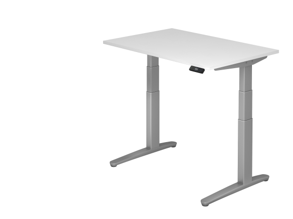 Sitz-Steh-Schreibtisch elektrisch 120x80cm Weiß Silber