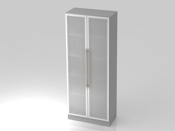 Glastürenschrank 5 Ordnerhöhen, RE Grau / Silber