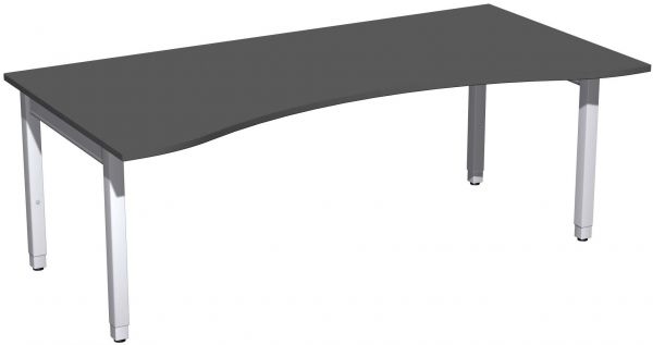 Schreibtisch Ergonomieform höhenverstellbar, 200x100x68-86cm, Graphit / Silber